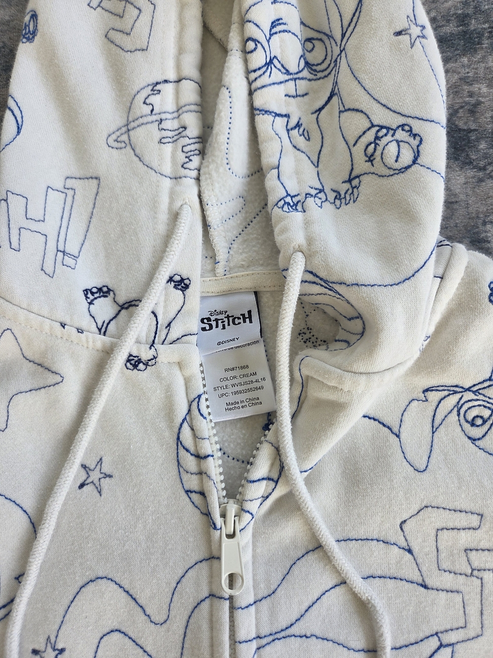 Disney Stitch Cream Full Zip Hoodie Small Graphic - Picture 2 of 5